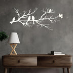 ESTART Metal Birds Wall Art, Metal Vivid Birds on Branch Silhouette Wall Decor White Leaves with Bird Outdoor Hanging Wall Sculpture for Home Living room Bedroom Balcony Garden (White, Small)