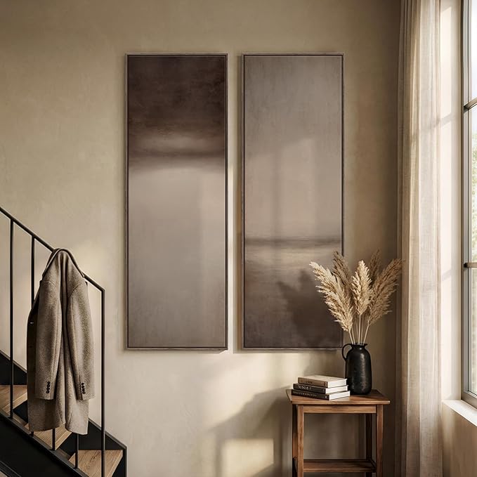 Long Narrow Framed Brown and Beige Neutral Abstract Vertical Wall Art, Set of 2 Modern Canvas Prints Paintings Artwork for Walls, Minimalist Pictures for Living Room Bedroom Hallway Entryway Wall Decor