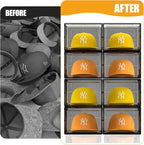 Hat Organizer Box, Stackable Clear Baseball Caps Holder Box Containers with Magnetic Door for Hats Snapback Cap Storag, Hat Rack Display Case, Holds 8 Hats Each (Black, 2 Pack)