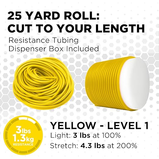 THERABAND Latex Resistance Tubing, Yellow, Light Level 1, 25 ft Roll, Professional Grade for Upper and Lower Body Workouts, Cut-to-Length, Color-Coded Resistance Levels