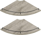 JJL Corner Shelf Wall Mounted, 12 Inches 2-Tier Floating Corner Shelf, Fan-Shaped Rustic Wood Decor with Fence, Gray Wood Grain Floating Shelves for Apartment Bedroom Kitchen Bathroom