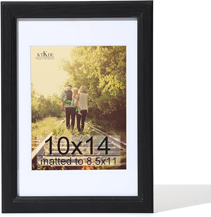 KTKDE 10x14 Picture Frame,Display Pictures 8.5x11 with Mat or 10x14 Without, Tempered Glass,14 by 10 Black Wooden Frame Wall Gallery Poster Frame best gift