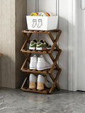 The 9-Tier No-Assembly Bamboo Rack, New Upgrade 9 Tier Bamboo Shoe Rack, Space-Saving Tall Narrow Accordion Shoe Rack for Entryway Closet Dorm (Brown-4)