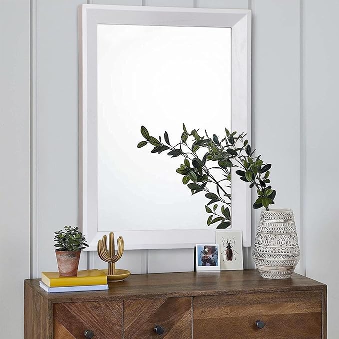 AAZZKANG Rectangular Wall Mirror Decorative Wood Framed Mirrors Large 28"x20" for Farmhouse Bedroom Bathroom Living Room Entryway Hanging Home Decor