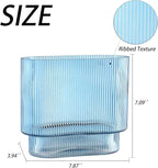 Ribbed Glass Vase, Blue Glass Vase, Fluted Short Vases for Flowers, Modern Vases for Living Room, Dining Room, Bathroom, Desk, Shelf, Wedding, Office, 7 Inches