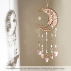 Pink Gemstone Dream Catcher 7 Chakras Tree of Life Moon Dream Catchers with Healing Crystal Stones Handmade Suncatcher Dreamcatcher Wall Decor for Adults Living Room,Bedroom,Garden,Bless Gift