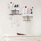 Keebofly Hanging Wall Mounted Jewelry Organizer with Rustic Wood Jewelry Holder Display for Necklaces Bracelet Earrings Ring Set of 2 White,[Patented]