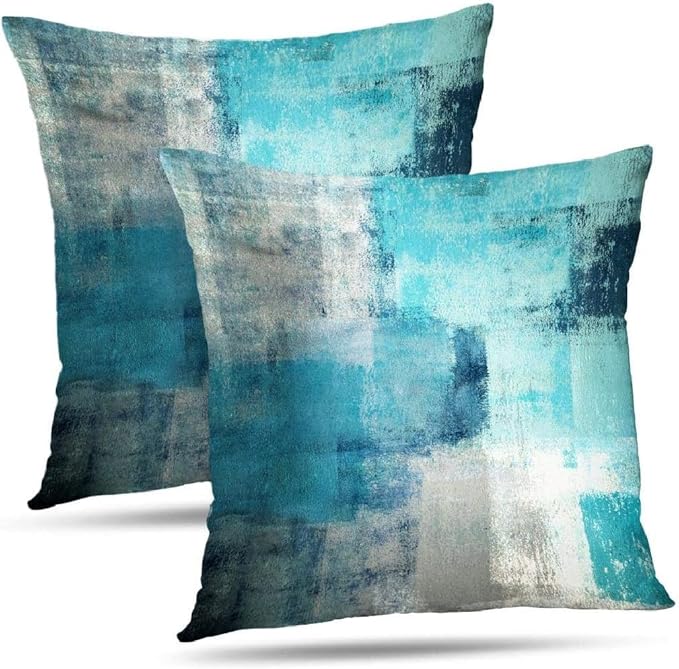 Throw Pillow Covers 18x18 Set of 2 Turquoise and Grey Art Throw Pillow Covers Soft Decorative Couch Pillow Covers for Home Living Room Bedroom
