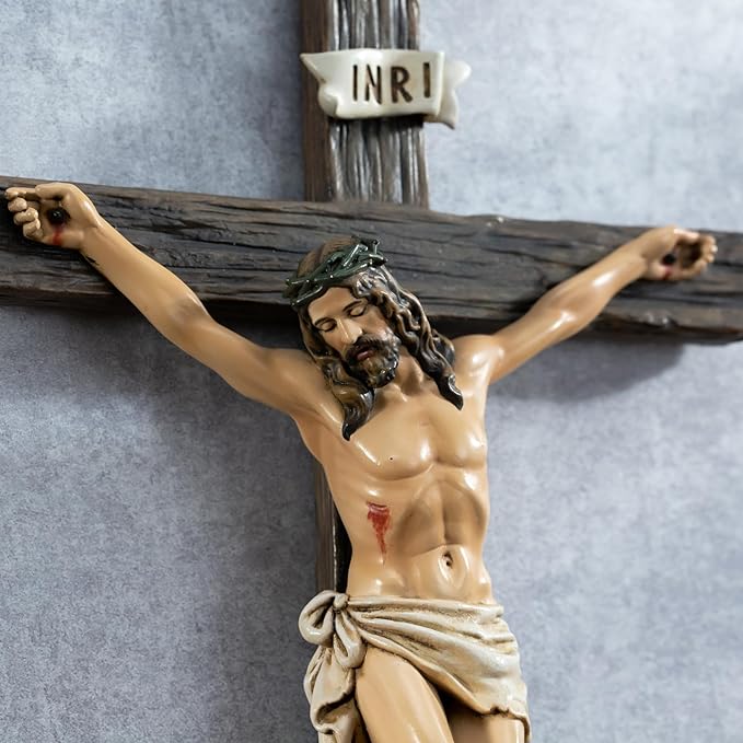 Kreative&Kind Catholic Crucifix Wall Cross, 10 Inch Jesus Cross for Wall, Hanging Realistic Crucifix Catholic Cross, Crucifijos Catolicos, Cristos Catolicos Home Décor, Religious Wall Art for Altar, Religious Gift