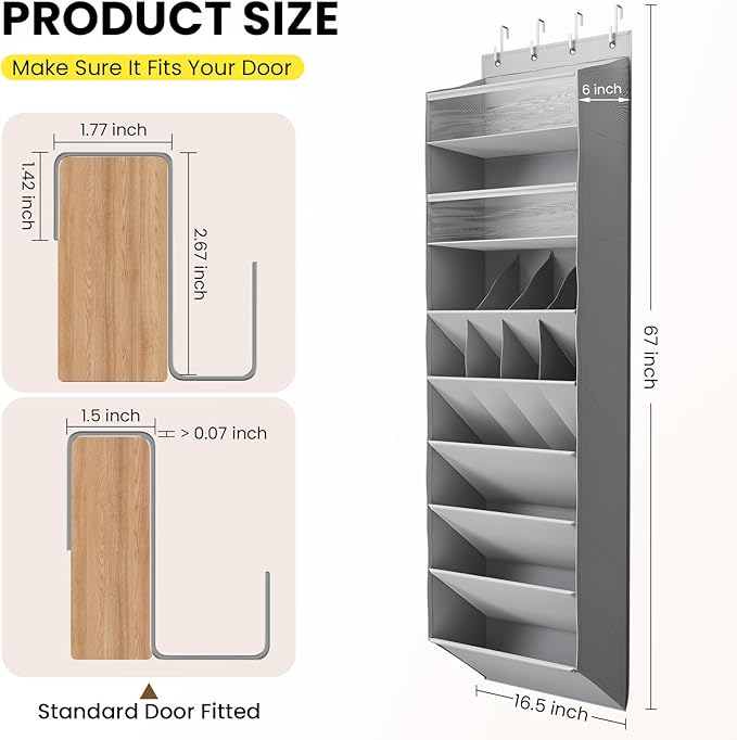 16-20 Pairs Over the Door Shoe Organizer, Clear Pockets Shoe Rack for Closet Door, Hanging Shoe Rack for Boots, Behind the Door Shoe Holder Fit All the Family's Sneakers, Boots, Heels, Grey