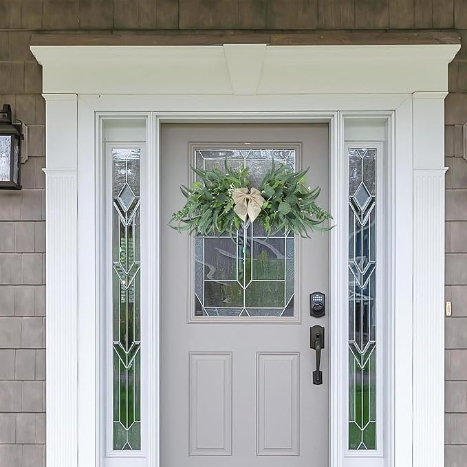 2 Floral Swag for Front Door 24" Greenery Teardrop Swag Eucalyptus Swag Summer Wreath with Eucalyptus Olives Leaves Mixed Berry for Wedding Arch Party Wall Home Garden Decor