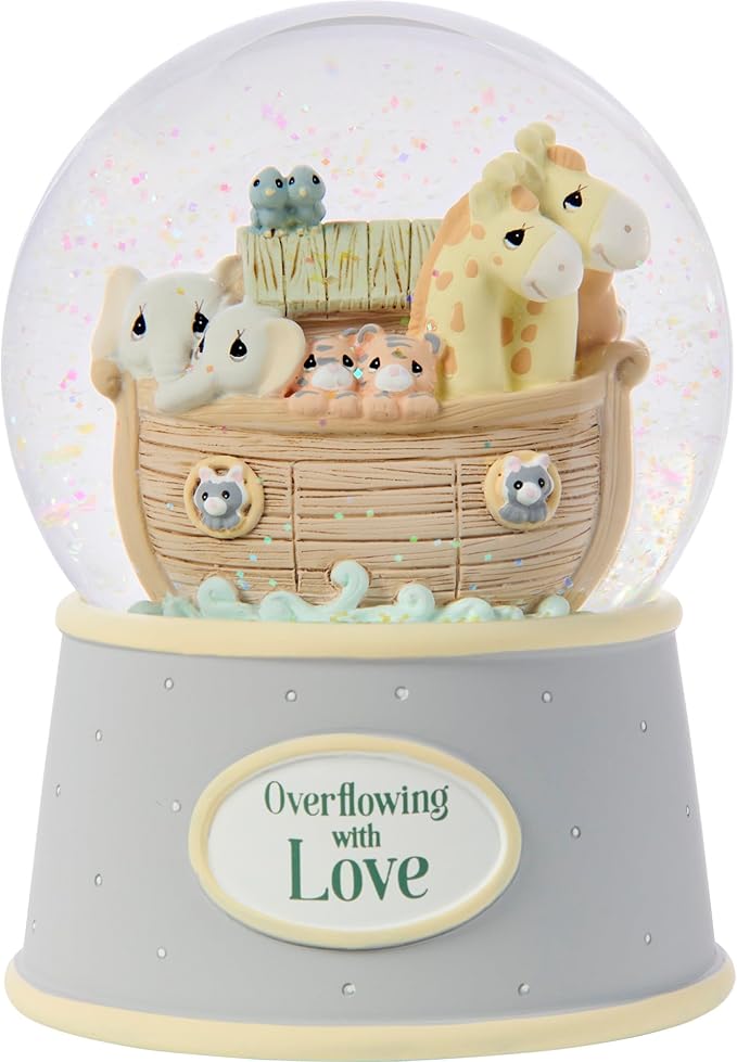 Precious Moments "Overflowing with Love" Noah's Ark Inspired Musical Resin Snow Globe, Sentimental Nursery Décor, Ideal Baby Shower or Holiday Figurine Gift, 173432