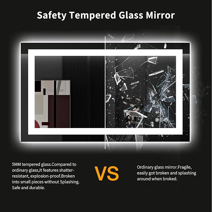 LOAAO 40X24 LED Bathroom Mirror with Lights, Anti-Fog, Dimmable, Backlit + Front Lit, Lighted Bathroom Vanity Mirror for Wall, Memory Function, Tempered Glass (Safe to Use)