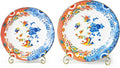 KAMMAK Ceramic Decorative Plate Set of 2, Porcelain Plates for Kitchen Dining Room Wine Cabinet Home Decor, Vintage Collector Plates with 2 Display Stand, Lotus Pattern (8-inch + 10-inch)