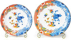 KAMMAK Ceramic Decorative Plate Set of 2, Porcelain Plates for Kitchen Dining Room Wine Cabinet Home Decor, Vintage Collector Plates with 2 Display Stand, Lotus Pattern (8-inch + 10-inch)