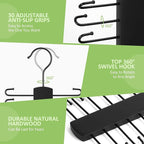 Upgraded Tie Rack Hanger for Closet with 30 Metal Hooks, Space Saving Necktie Organizer for Men, Sturdy Wooden Large Capacity Tie Holder, Closet Organizers and Storage, Black