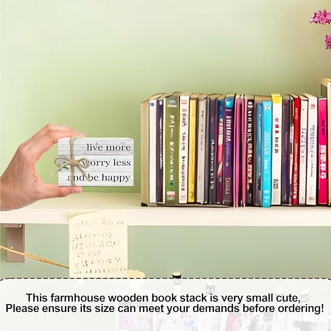 Live More Worry Less Decorative Wood Book Stack for Table, Farmhouse Stacked Books (L11)