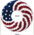 18Inch Patriotic Roses Wreath, 4th of July Summer Soft Touch Foam Roses Wreath for The Front Door, Handcrafted Memorial Day Artificial Flowers for Indoor and Outdoor