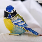 Hand Painted Trinket Box for Home Decor Accents, Enamel Hinged Jewelry Box for Bookshelf Office Table Desk Decoration, Classical Figurine Collectible Keepsake Animal Sculptures (Blue Jay)