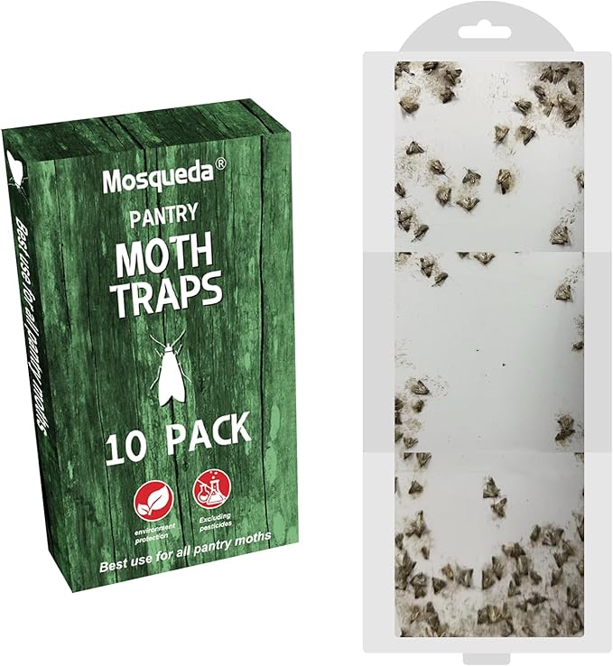 Pantry Moth Traps for Kitchen & Food Storage – 10 Pack Pheromone Sticky Traps for Pantry Moths, Non-Toxic Odorless Moth Catcher for Cabinets, Pantry & Closets