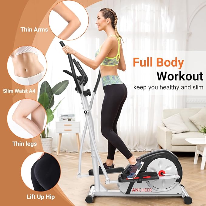 ANCHEER Elliptical Exercise Machine, Elliptical Trainer for Home Gym, Exercise Equipment 500Lbs Max Weight,Ultra-Silent Elliptical Machine, with Pulse Rate Grips&Smooth Resistance Levels