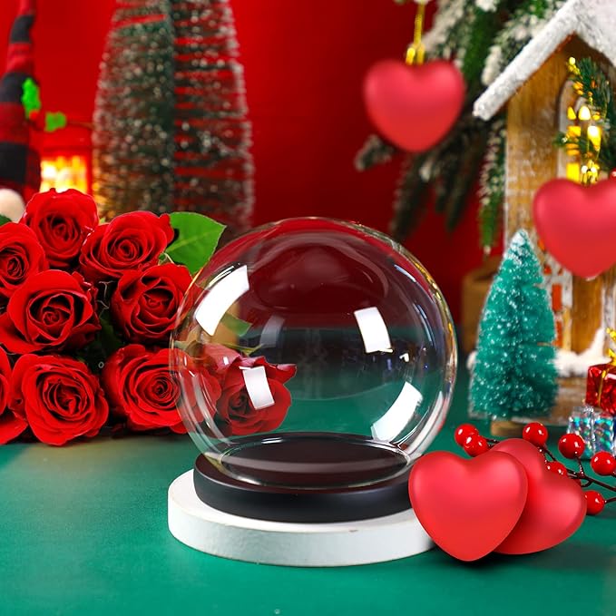 Tuanse 4 Pieces Glass Dome Display Showcase Glass Globe and Display Dome with Wood Base DIY Craft Keepsake Globe Case Gifts for Women Wedding Tabletop Centerpiece Decoration(Black)