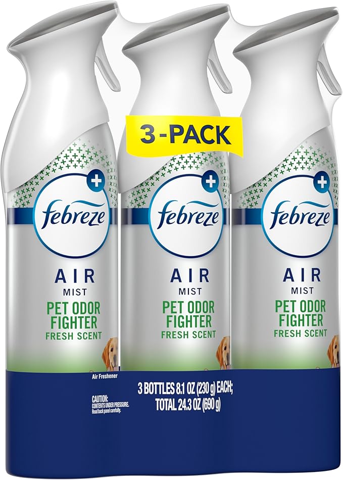 Febreze Air Mist, Air Freshener Spray, Odor Fighting Room Spray, Deodorizer for Home Bathroom Kitchen Apartment, Pet Odor Fighter Fresh Scent, 8.1oz (Pack of 3)
