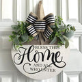 Welcome Sign for Front Door, Rustic Round Wood Wreaths Wall Hanging Outdoor Decor, Porch Fence Decorations Hanging Gift for Home Outdoor for Spring Summer Fall All Seasons Holiday, Bless This Home