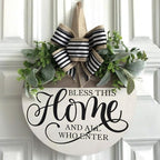 Welcome Sign for Front Door, Rustic Round Wood Wreaths Wall Hanging Outdoor Decor, Porch Fence Decorations Hanging Gift for Home Outdoor for Spring Summer Fall All Seasons Holiday, Bless This Home