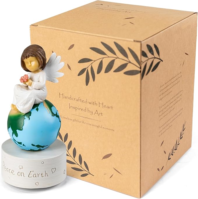 Angel of Peace Figurine Music Box,Handcrafted Resin Angel Statue with Dove & Flowers,Plays Amazing Grace Tune,Christian Religious Gift for Home Décor,Sympathy,Christmas & Memorial,for Women,Girls