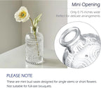 Kingrol 12 Pack Mini Glass Bud Vases, Small Clear Flower Vases for Single Stems, 4.9 Inch Vintage Embossed Bottles for Home Shelf, Bathroom & Desk Decor