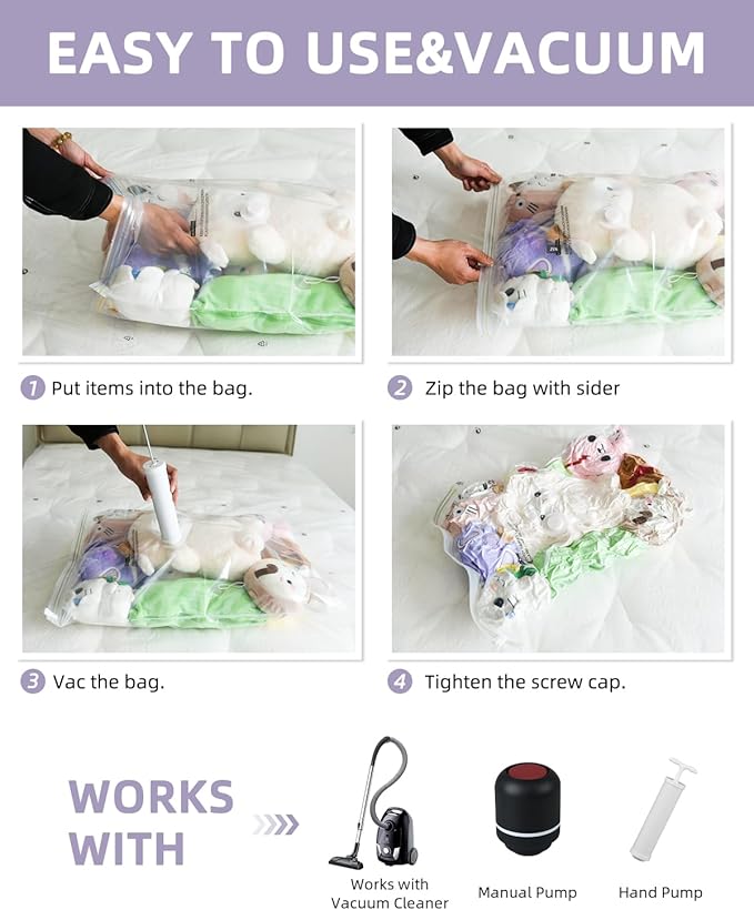 Vacuum Storage Bags for moving, Vacuum Seal Bags for Memory Foam, Latex, Clothing & Bedding, Space Saver Bags for Organization and Storage(10 Jumbo)
