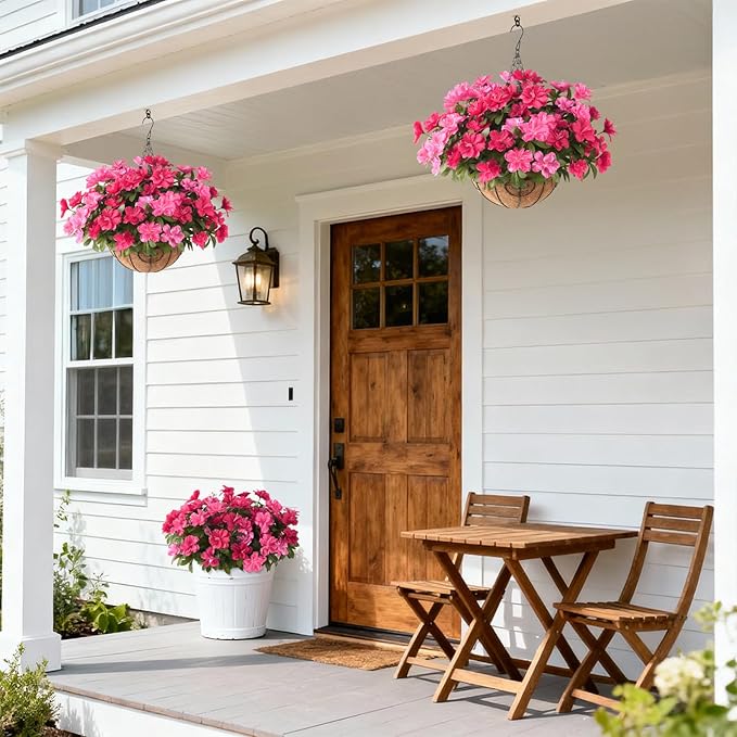 Artificial Fake Flowers for Outdoor, 8 Bundles Faux Plants Silk Flowers Spring Decoration UV Resistant No Fade Plastic Flowers for Outside Planters Home Porch Patio Yard Garden Decor