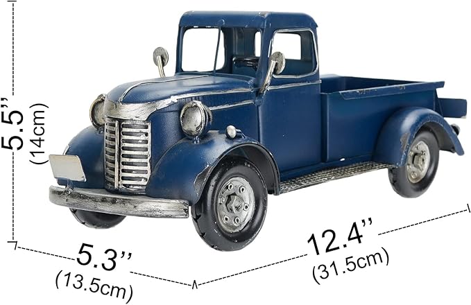 SOFFEE DESIGN 12in Collectible-Vehicles Classic Truck, Pick-up Model Iron Decorations, Collectible Figurine Desktop Car Wine Holder for Home Decor, Dark Blue