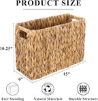 BROWNLILY Hand-Woven Magazine Holder, Natural Water Hyacinth Magazine Wicker Basket, Magazine Storage Floor Rustic Home Decor for Living Room, Bedroom