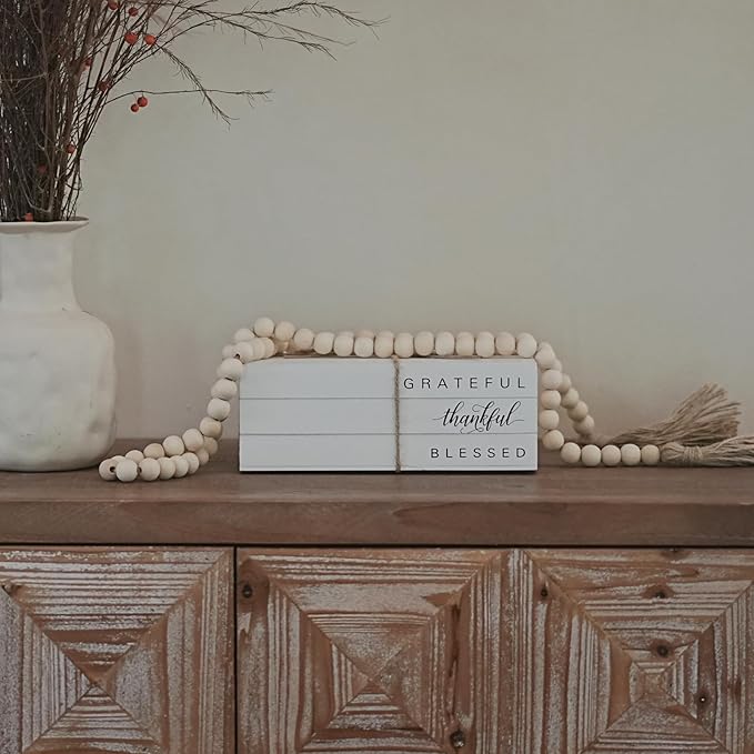 Decorative Books for Home Decor, Wooden Faux Book for Decoration, Farmhouse Stacked Display Books (GRATEFUL thankful BLESSED)