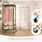 FUTASSI P6 Mini Rolling Clothes Rack Heavy Duty, Clothing Racks for Hanging Clothes, Freestanding Garment Rack with Wheels, Portable Closet Rack Max Load 360LBS, 23.6''W x 14''D x 74.6''H, Black