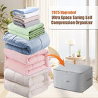 Ultra Space Saving Self Compression Organizer, Upgraded Space Saving Self Compression Organizer Space Bags, Premium Comforter Packaging Cube Bedding Storage Bag (Pink, X-Large 54×42×60cm)