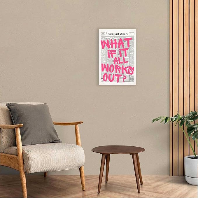 Drimiler Retro Newspaper Pink Font Poster What If It All Works Out Canvas Wall Art Positive Affirming Quote Minimalist Prints Painting For Home Bedroom Dorm Wall Decor 24x36in Wframed