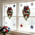Idyllic 2 Pcs Red White and Blue Floral Swag with Roses, Hydrangea & Daisies | Patriotic Hanging Door Decor for 4th of July Memorial Day Front Door