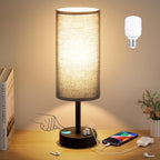 Dicoool Black Touch Bedroom Lamp with USB - 3 Way Dimmable Table Lamp for Bedroom, Nightstand Lamp with Black Charging Station for Desk Dorm, Office, Boy Kids Room, Small