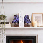 Vintage Purple Butterfly Bookends,Resin Book Ends for Shelves,Heavy Duty Decorative Bookends,Creative Book Stopper Holder Decor for Desk Home Office,Shelf Decoration,Gifts for Mother's Day