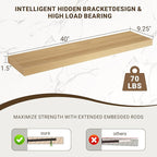Acovy 40 Inch Floating Shelves, 3D Textured Wood Grain, 40"x9.25"x1.5" Inch Deep Floating Shelves for Wall, Wooden Shelves for Bathroom, Bedroom, Living Room, Natural, 1 Piece