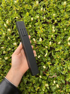 A&S Mezuzot Modern Concrete Mezuzah Case with Scroll, Easy Peel and Stick Mezuza (Black+ Engraved Shin, 9 Inches)