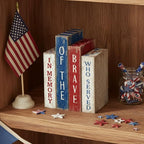 Lineshading 4 Pcs 4th of July Table Decoration Memorial Day Wooden Book America Decor Patriotic Tiered Tray Decor Red White Blue Block Sign for 250th Anniversary Independence Day Home Shelf Coffee Bar