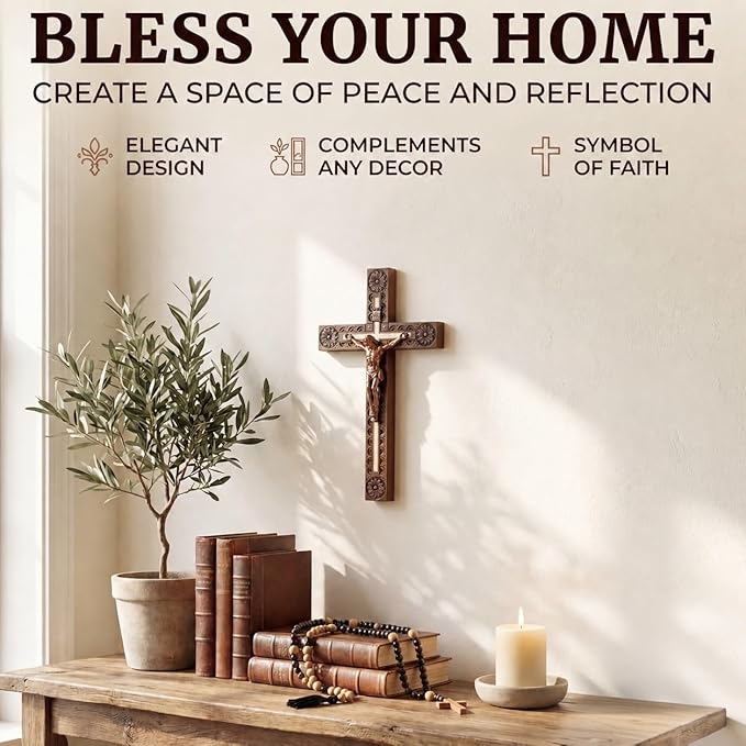 Woodvio - Hand carved wooden wall cross, Catholic crucifix