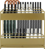 Commercial Metal Umbrella Stand Rack – Heavy Duty Free Standing Organizer with Removable Drip Tray, Entrance Umbrella Organizer for Entryway Home Office Hotel, 26.8x12.6x27.6in (Gold)