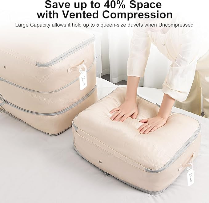 DIMJ Comforter Storage Bag - 110L Ultra Space Saving Self Compression Organize 6 Pack for Duvet, Pillow, Bedding, Blanket Storage Organizer Nylon Compression Bags