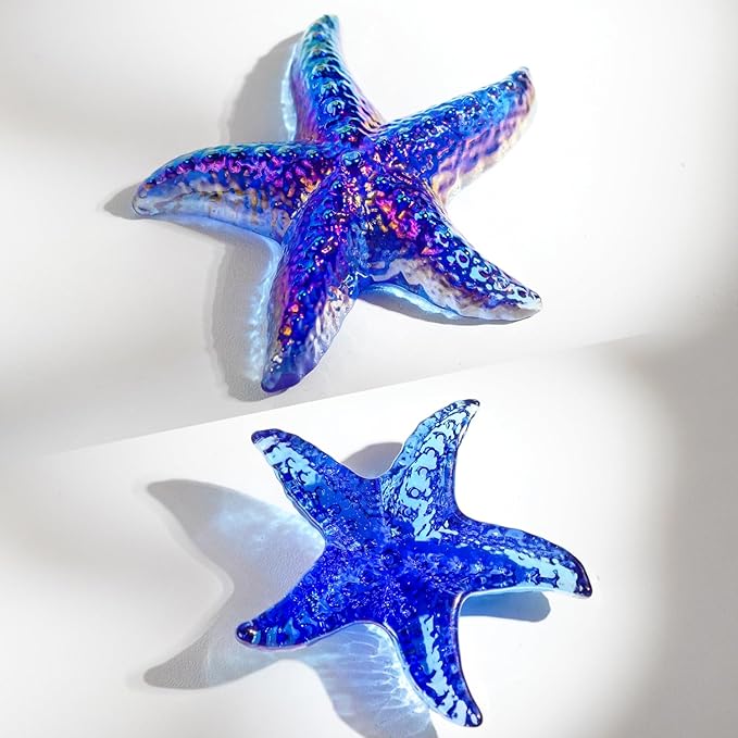 H&D HYALINE & DORA Hand Blown Glass Star Fish Figurines Blue Sea Animal Ornament for Home Decor,Tiny Glass Sea Animals Collectible for Seasonal Gift