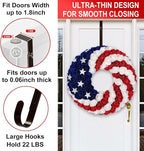 2-Pack Wreath Hooks for Front Door, 12.5-20" Extendable Heavy Duty Metal Over The Door Hooks (22 lbs) for Spring Decor & Coats, Slim Damage-Free Hanger for Tall & Screen Doors, Brushed Nickel